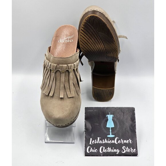 Dansko Women's Beige Suede Leather Deni Fringe Mules Clogs Size 6.5 (37) 2976 - Picture 3 of 16